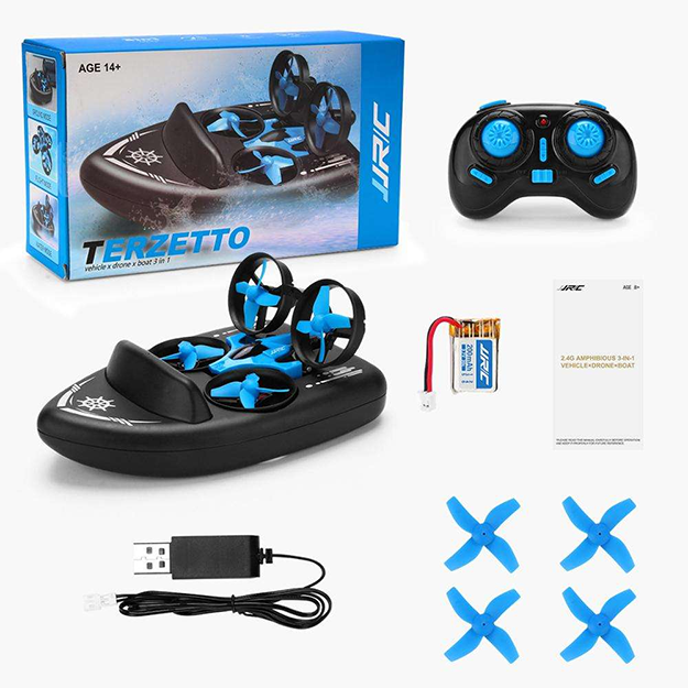 RC Mini Drone Altitude Hold Headless Mode 3 in 1 Sea Land Air Flight 2.4G 6-Axis Quadcopter Boat RC Drone for Kid