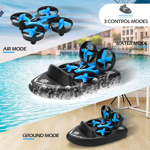 RC Mini Drone Altitude Hold Headless Mode 3 in 1 Sea Land Air Flight 2.4G 6-Axis Quadcopter Boat RC Drone for Kid