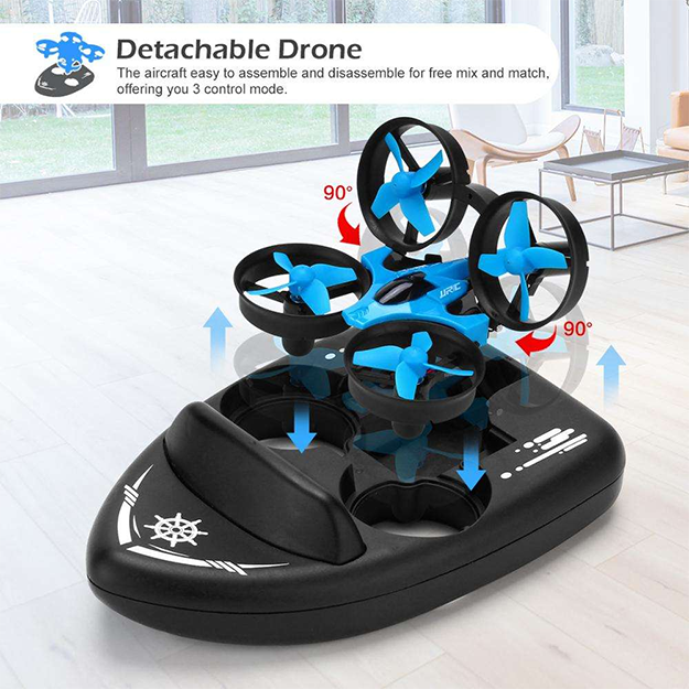 RC Mini Drone Altitude Hold Headless Mode 3 in 1 Sea Land Air Flight 2.4G 6-Axis Quadcopter Boat RC Drone for Kid